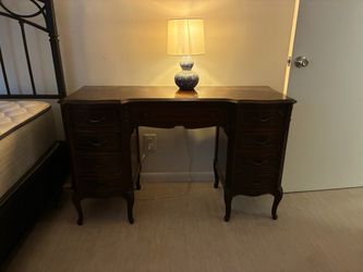 French Provincial Dark Wood Vanity Desk