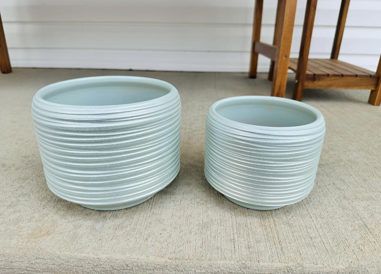 New 8 + 6 Inch White Ceramic Decorative Flower Plant Pots with Drainage