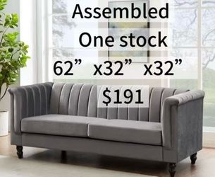 🥨Passion Furniture Sunset 62 inch Dark Gray Velvet 2-Seater Sofa, assembled one stock