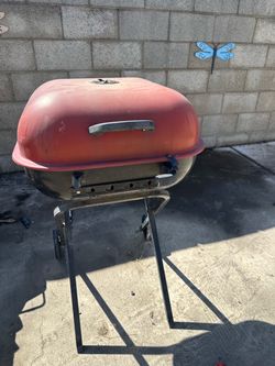 Red Charcoal BBQ Grill on Wheels