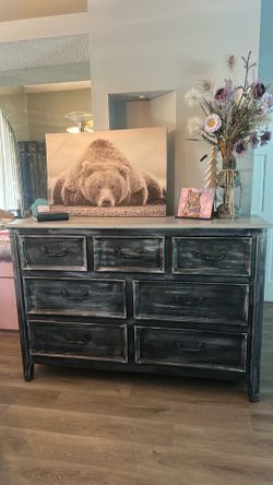 Solid wood dresser in shipyard grey and black
