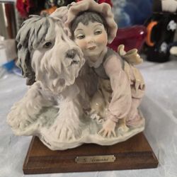 Vintage Large 1982 G. ARMANI Sculpture ( Girl w/Sheep Dog) MADE IN ITALY