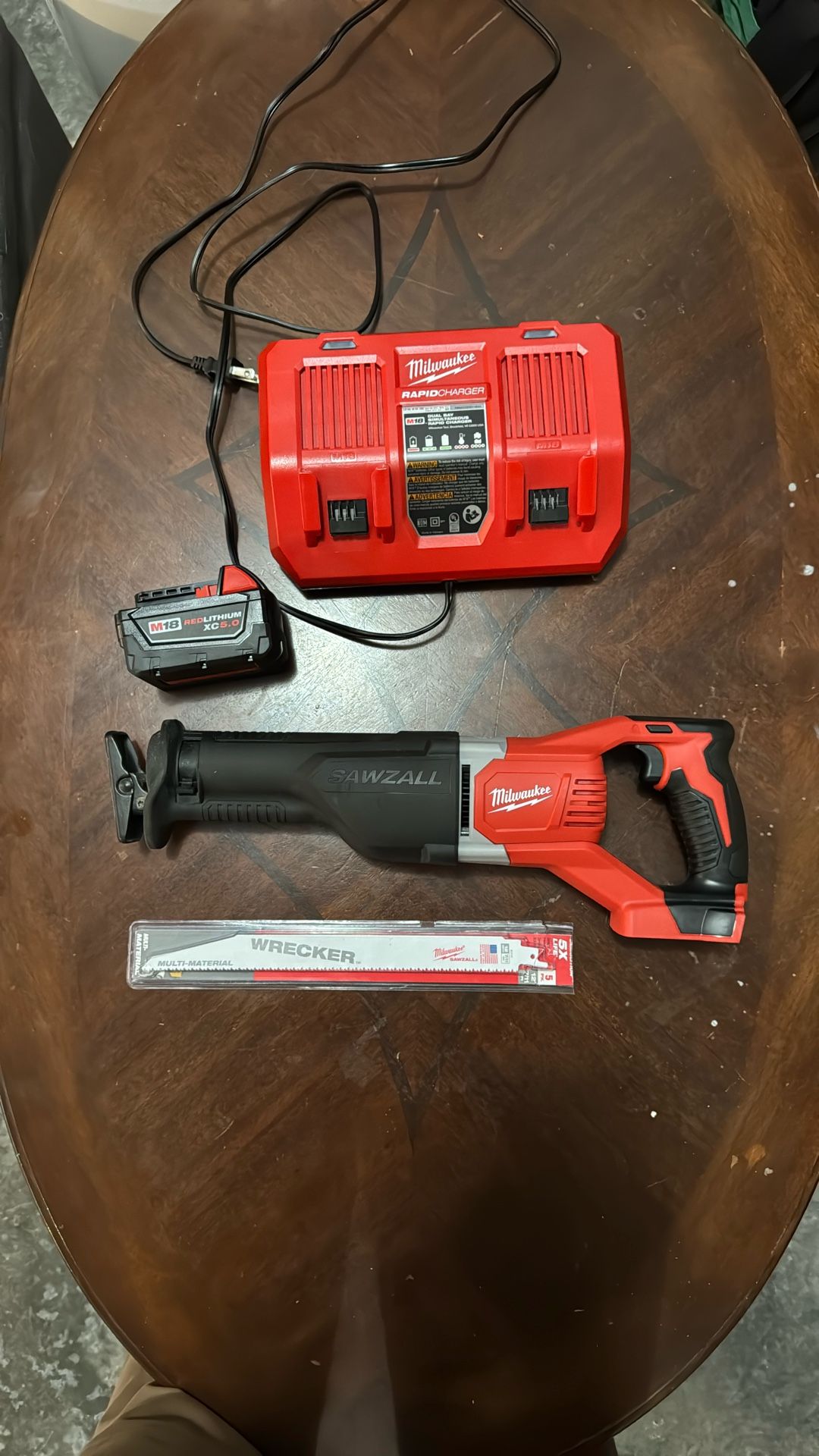 Milwaukee M18 Rapid Charger, XC 5.0 Battery, Sawzall