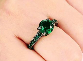 Vintage Round Cut 💚Green💚 Emerald CZ Wedding Ring 18K Black Gold Filled Size 6