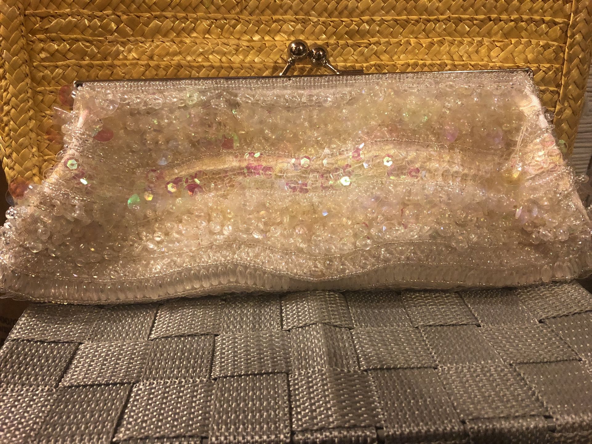 White Purse With Pink Sequins