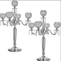 2 Pack Silver Candle Holders For Table Centerpiece, 29.5 Inch Tall Silver