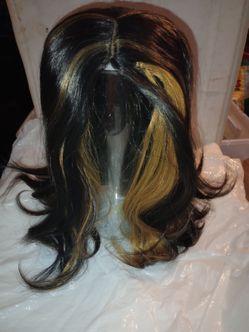 Long Wavy Wig Black with Blonde Highlights