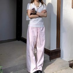 Where are the orange trees? Pink pure cotton casual pants for women, summer cool feeling, simple and loose, versatile, elastic waist, straight leg pan