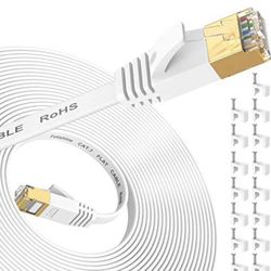 Cat 7 Ethernet Cable 30 ft, High Speed Internet Network Cable with Gold Plated RJ45 Connector, Shielded Flat Patch Cord LAN Wire for Modem, Switch