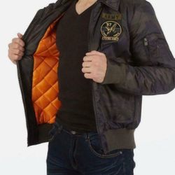 NWOT XRAY Jeans Men's M Top Gun Black Bomber Jacket Faux Fur - Warm & Cool! 