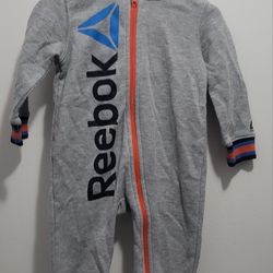 Reebok Baby Toddler Boys One Piece Outfit with Hood Gray & Orange  Size 12Month.