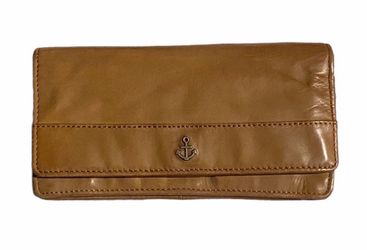 HARBOUR 2nd ANCHOR LOVE BROWN LEATHER WALLET , 2 Zip Compartments, 14 Slots