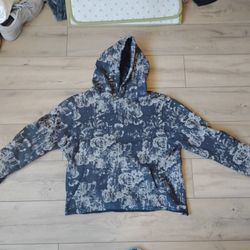 Gray Rose Design Hoodie Cropped Size M