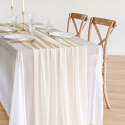 Ling’s Moment 10ft Ivory Chiffon Like Table Runner With Silver Sparkle 