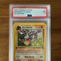 *PSA NEAR MINT 7* First Edition Dark Aerodactyl Holo #1 Pokemon Fossil(1999)