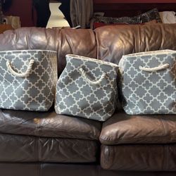 3 Fabric Storage Bins - Rope Handles