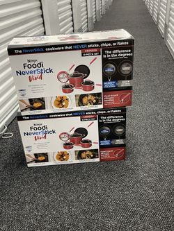 Ninja C28000 Foodi NeverStick Vivid 8-Piece Cookware Set with Lids, Nonstick, Durable & Oven Safe to 400°F, Cool-Touch Handles, Crimson Red Mother Gif