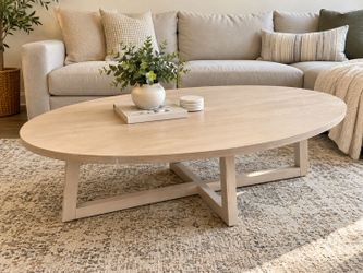 Oval Wood Coffee Table Light Wash Finish