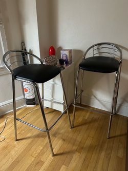 Chrome & Leather Bar Stools - Pair