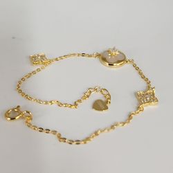 Princess 925 Sterling Silver Gold -Tone mother of Pearl Flower bracelet 7.5"