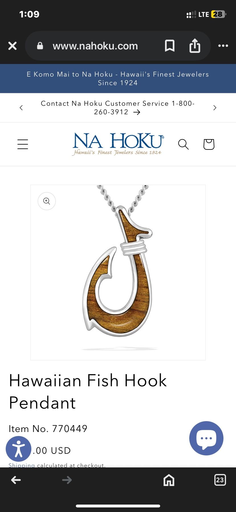 Hawaiian Fish Hook Pendant By Na Hoku