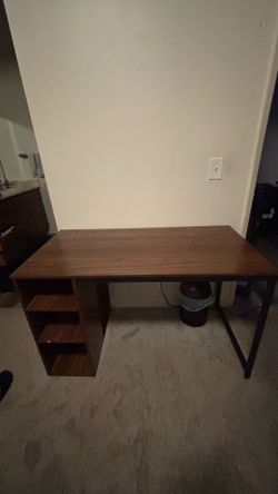 Computer Desk with Storage Shelves (47 inch home office desk, dark brown/wood finish)