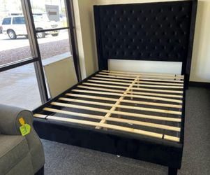 Black velvet Queen bed frame