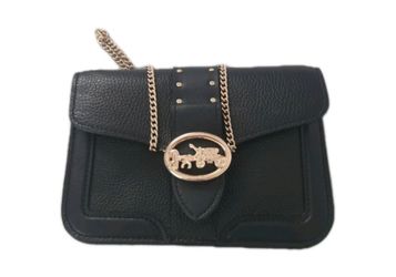 Coach Georgie Logo Crossbody Bag Mini Black Golden Chain Snap Closure