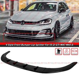 15-21 VW GOLF GTI GLOSS BLACK V STYLE FRONT BUMPER LIP