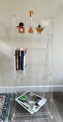 Clear modern . Acrylic Lucite open book case display shelf. for