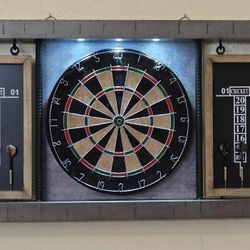 Prescott Bristle Dartboard Cabinet Set, Official Size Dart Board $250 Retail