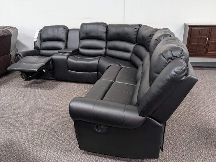 Black Bonded Leather Reclining Sectional Sofa