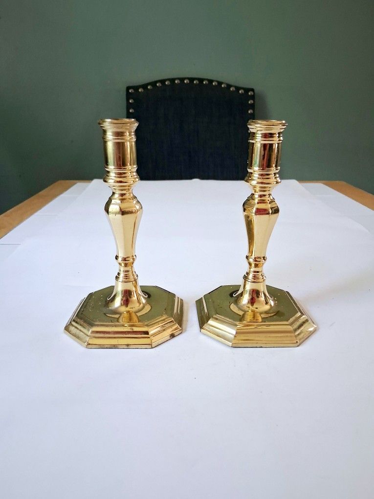 Vintage Brass Tapered Candlestick Mid Century Modern Gold Candle Holder Set Of 2