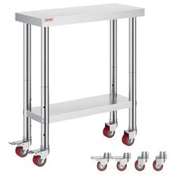 771#Stainless Steel Work Table 30 x 12 x 34 Inch, 700 LBS Load Capacity with 4 Wheels, 3 Adjustable Height Levels, Heavy Duty Food Prep Worktable for 