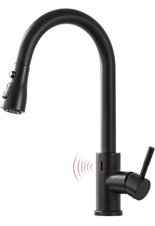 Matte Black Touchless Kitchen Faucet with Pull Down Sprayer Motion Sensor Hands-Free Smart Activated Sink Faucet