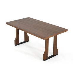 63'' Rectangular Dining Table for 6, MDF Wood Double Pedestal Kitchen Table Only,Walnut+Black