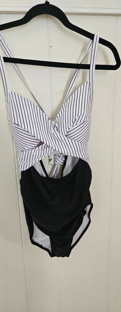 Black and White Striped One-Piece Swimsuit