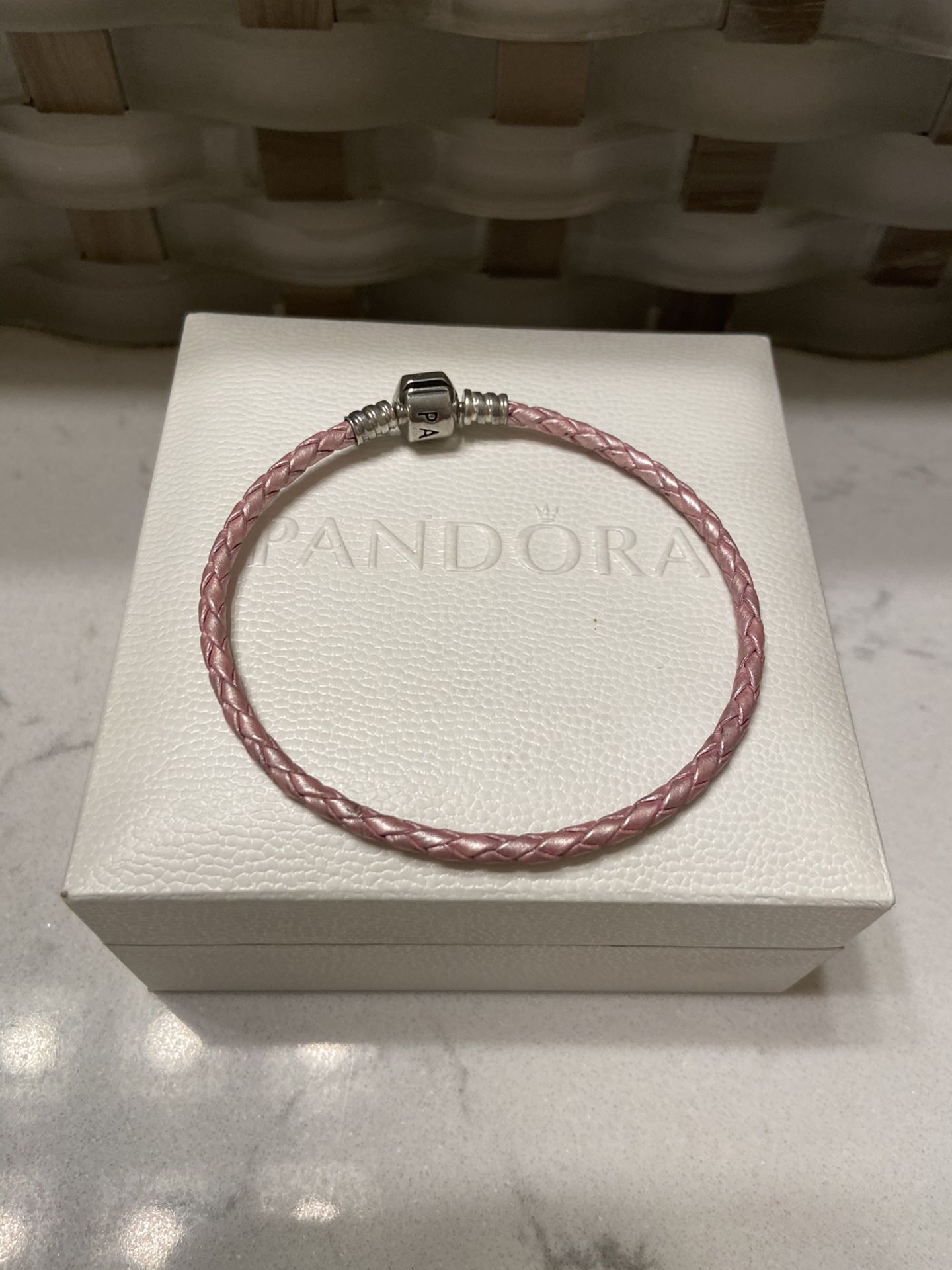 Pandora pink braided leather bracelet (20cm/7.9in)