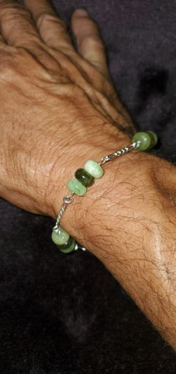 New Sterling Silver 925 Variety Serpentine Green Gemstones Bracelet Size 8.5