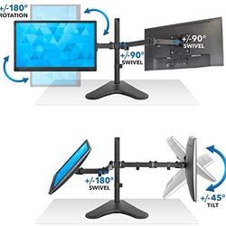 Mount-It! Dual monitor support | Dual Monitor Desk Mount for Two 21, 22, 23, 24, 27, 28, 30, 32 Inch Computer Displays, Freestanding Base, 2 Heavy Dut