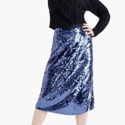 NWT J. Crew Collection Sequin Midi in Navy Blue Straight Skirt 2  $198