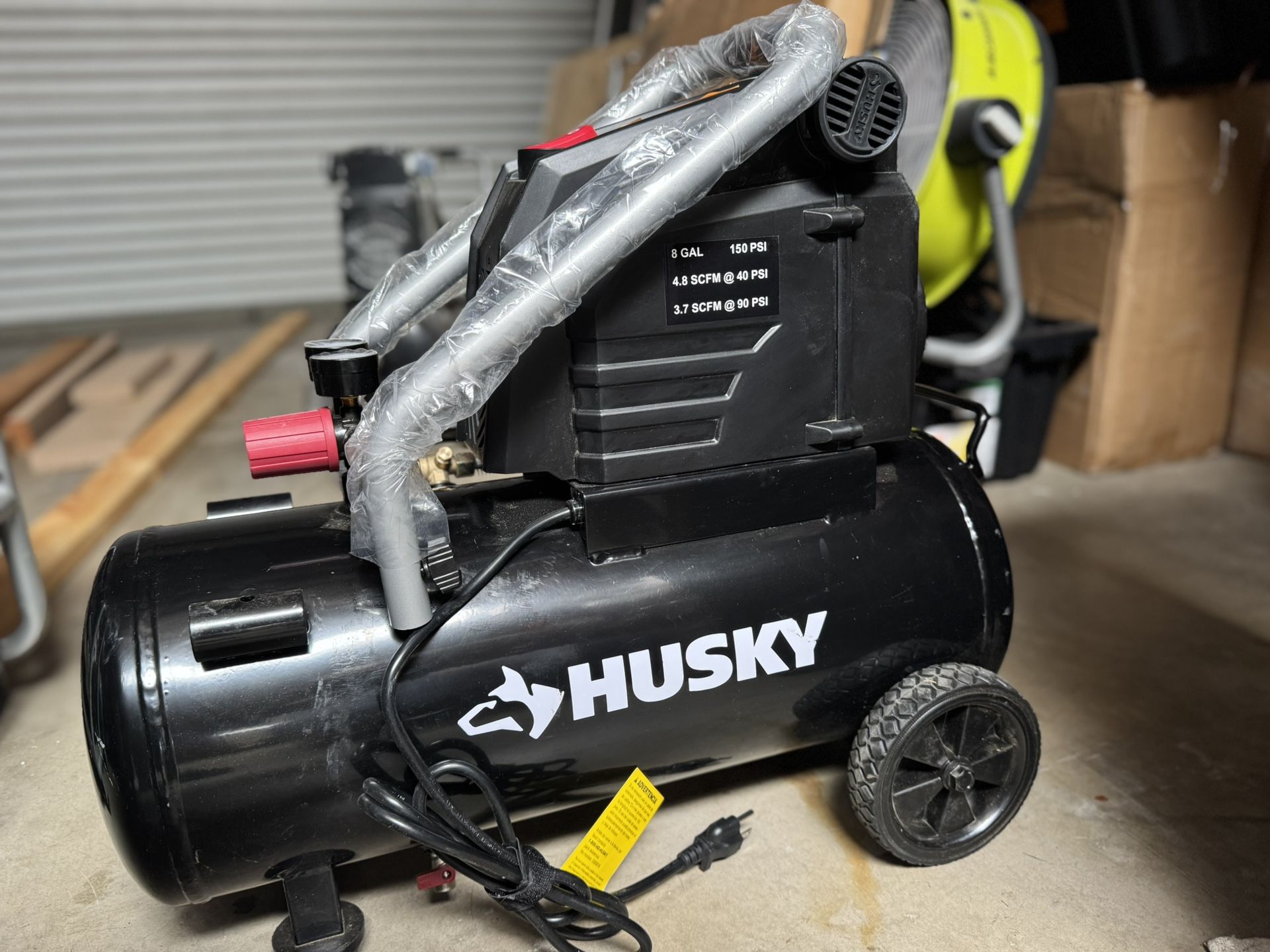 Husky 8 Gal. 150 PSI Portable Electric Oil-Free Horizontal Hotdog Air Compressor with Rubber Wheels and 1-Quick Coupler