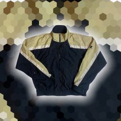 Champion Tan and Black Windbreaker Jacket Size Men’s Large (small tear on right sleeve)