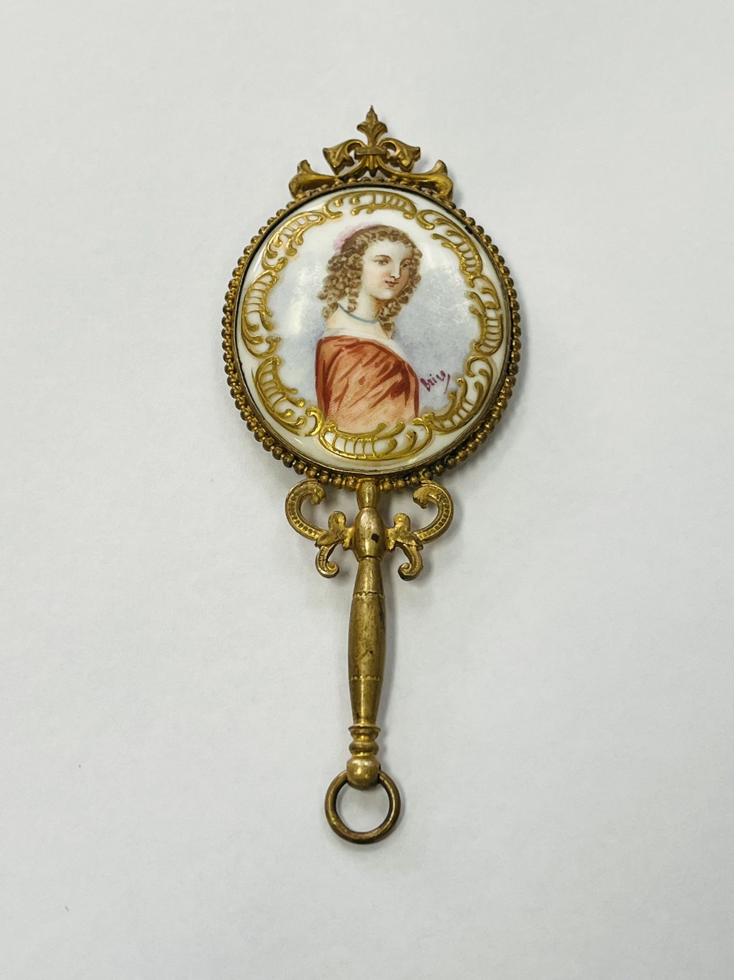 Vintage Antique Victorian Porcelain Hand Painted Hand Mirror