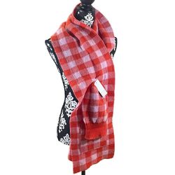 NWT Nordstrom BP Red/Pink Checkered Scarf and Hat