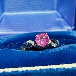 White Gold Pink Sapphire Round Cut Ring - Size 6