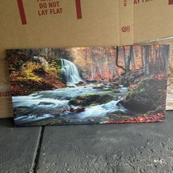 Designart Autumn Mountain Waterfall Long View-Landscape Photo Canvas