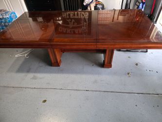 Large Wood Pedestal Dining Table with Glass Top
