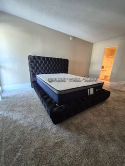 NEW QUEEN BED FRAME AND MATTRESS