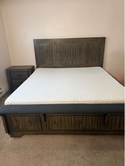 Modern dark wood bedroom set-storage bed,dresser,mirror ,nightstand+mattress